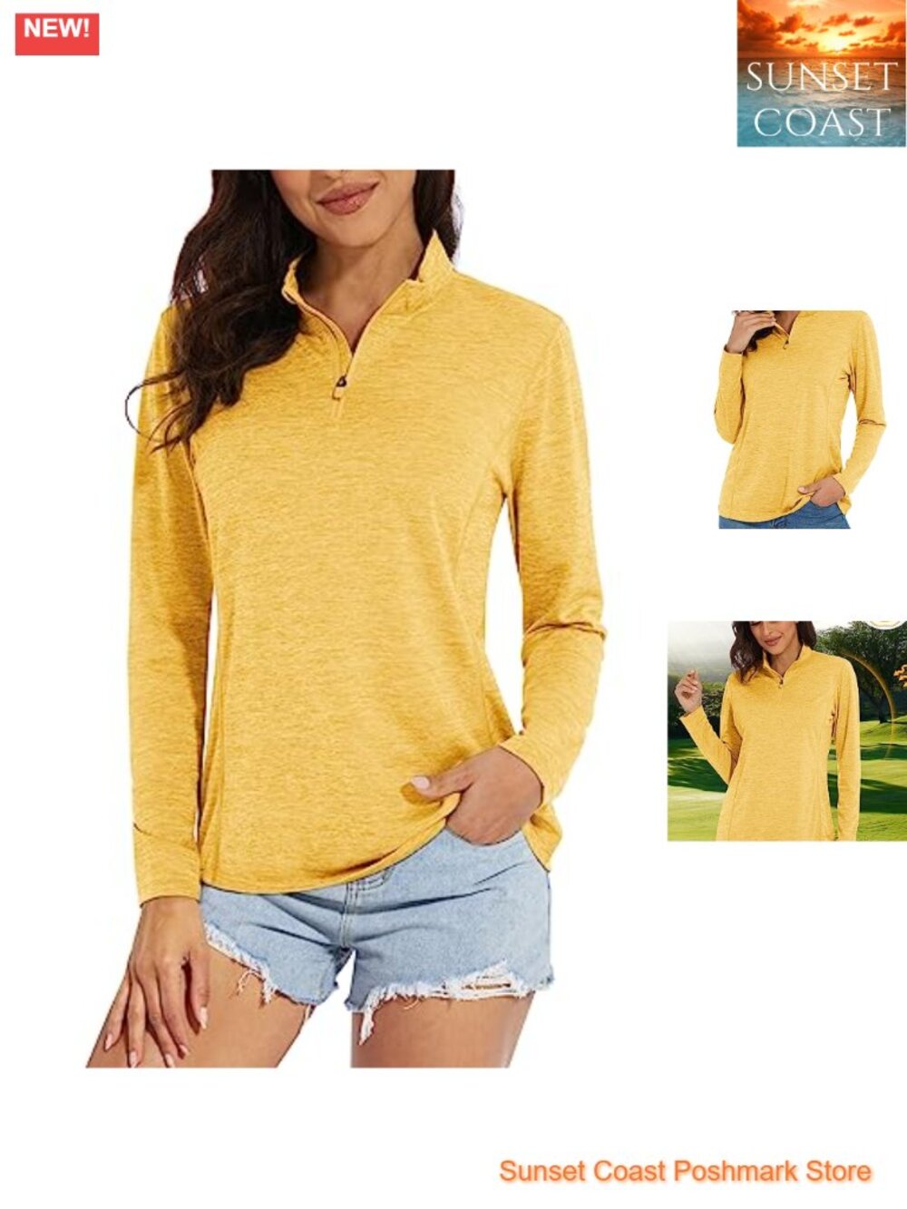 Women's UPF 50+ Sun Shirt Long Sleeve 1/4 Zip Quick Dry Workout Hiking Running